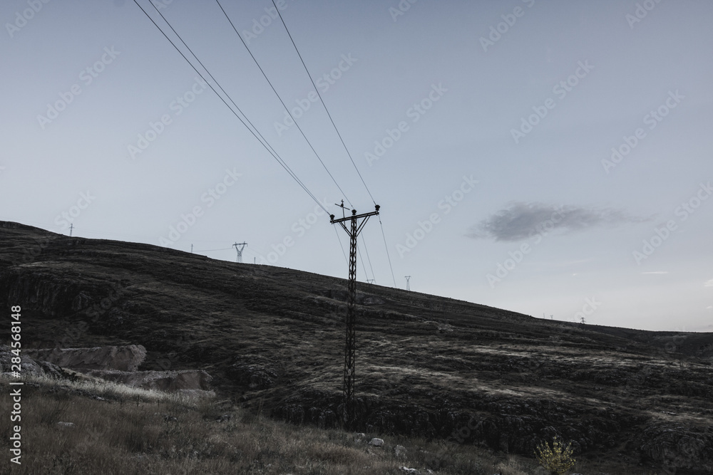 electricity lines on the mountain