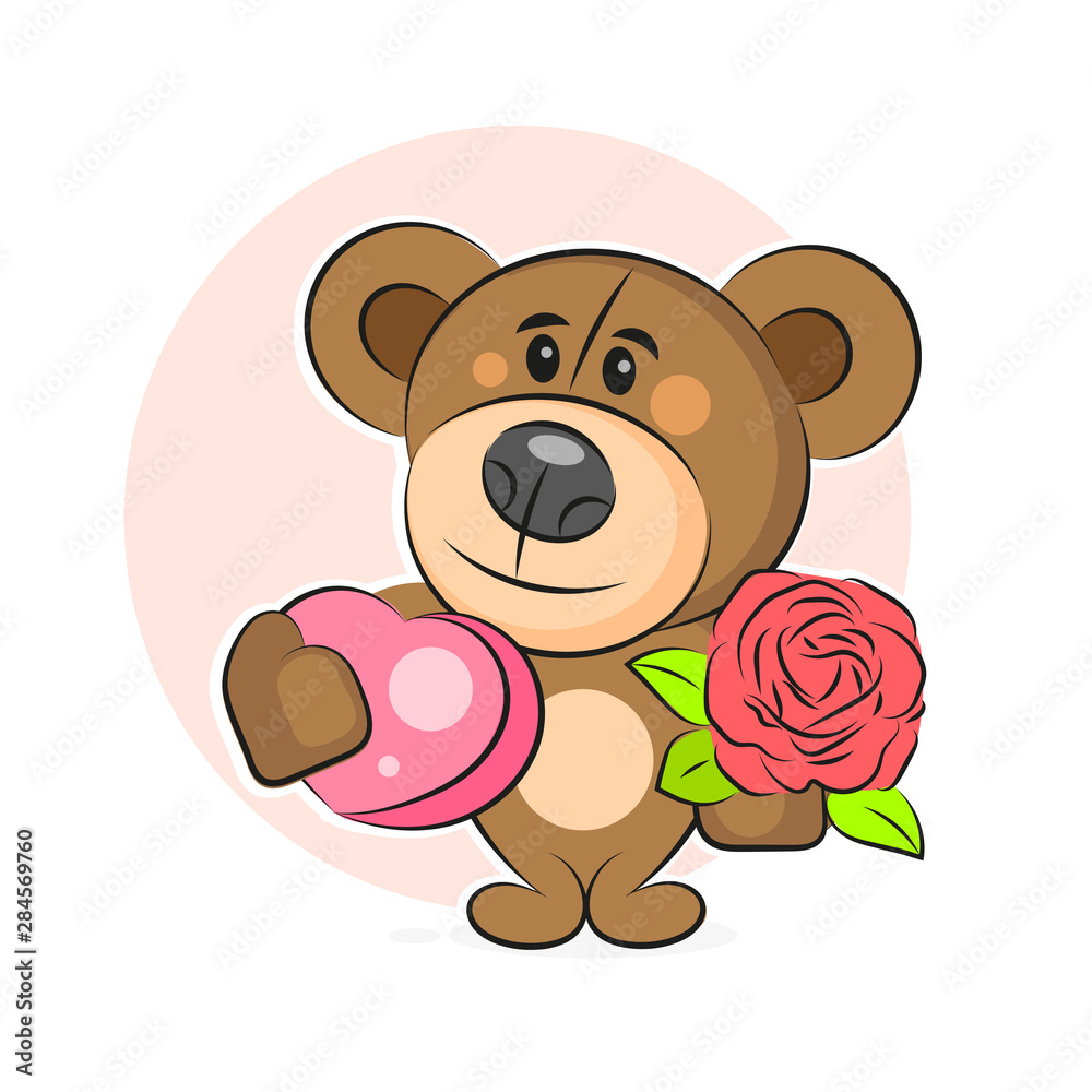 Teddy Bear With Flowers And Heart Vector Illustration Teddy Bear With Flowers And Heart Vector Illustration