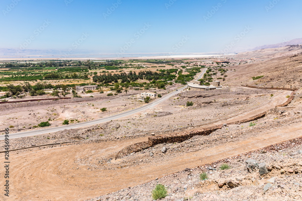 Naklejka premium View from the way to the Lot's Cave in Jordan. In ancient times the site near Safi was identified with the place were Lot is said to have lived in a cave with his two daughters. 