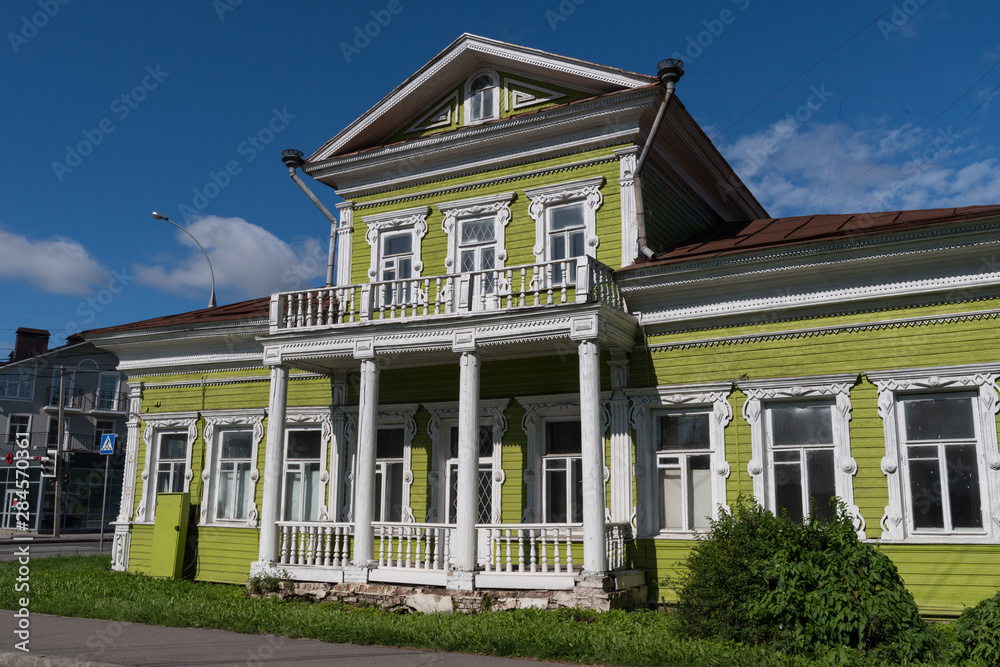 House of Zasetski, old wooden building in Vologda, Russia