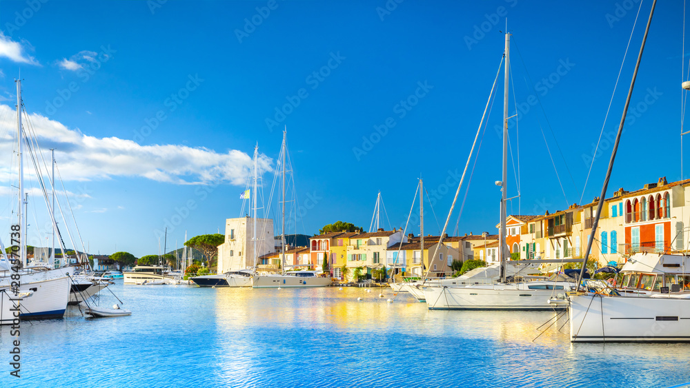 View Of Colorful Houses And Boats In Port Grimaud During Summer Day-Port Grimaud, France