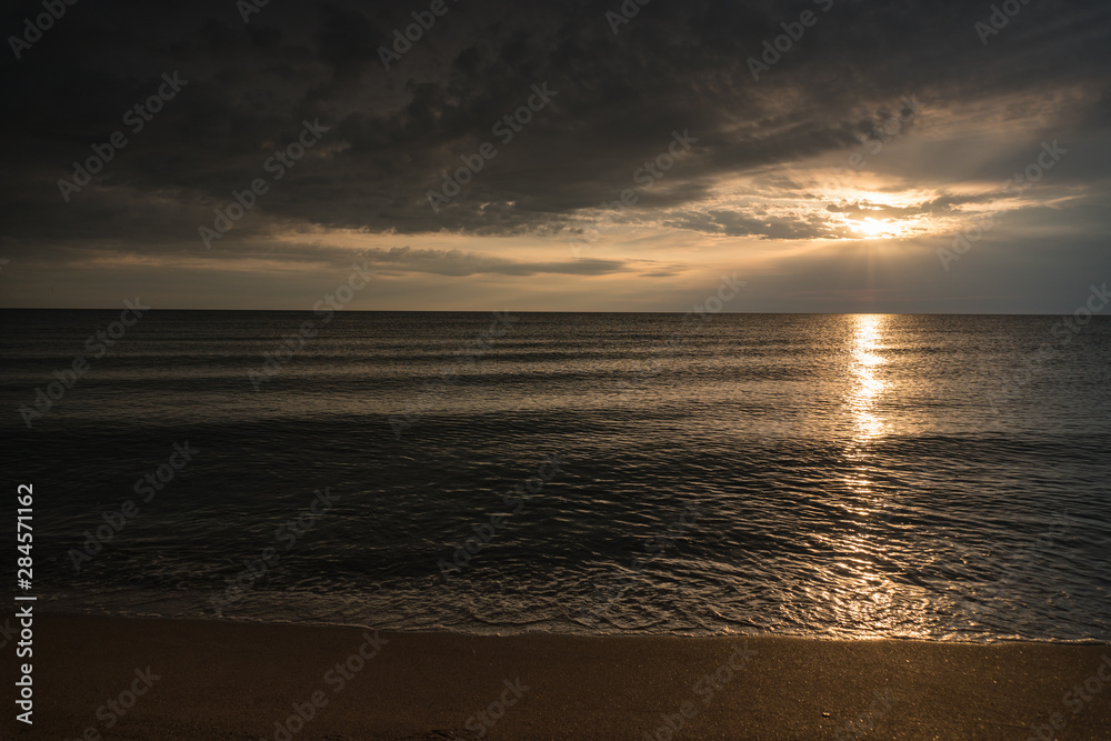 Beautiful silhouette sunrise over the Black Sea coast of Bulgaria - peace of mind, serenity, balanced state of mind