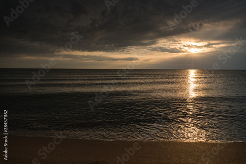 Beautiful silhouette sunrise over the Black Sea coast of Bulgaria - peace of mind, serenity, balanced state of mind
