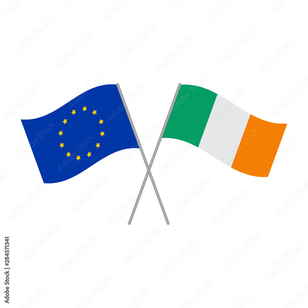 European Union and Irish flags vector isolated on white background European Union and Irish flags vector isolated on white background