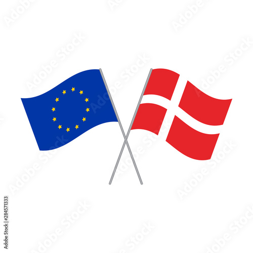 Wallpaper Mural European Union and Danish flags vector isolated on white background