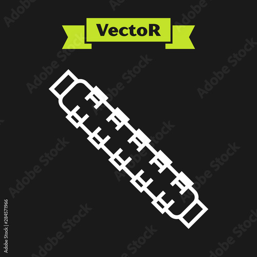 White line Hunting cartridge belt with cartridges icon isolated on black background. Bandolier sign. Hunter equipment, armament. Vector Illustration