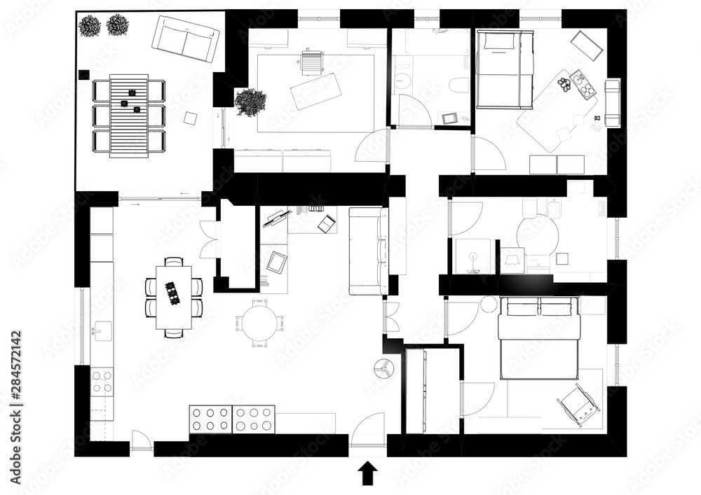 Floor plan top view. Apartment interior isolated on white background. 3D render Floor plan top view. Apartment interior isolated on white background. 3D render