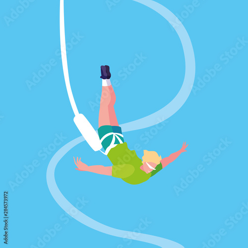 man practicing bungee jumping sport extreme