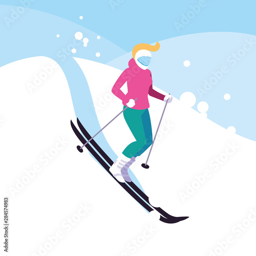 woman practicing ice skiing sport extreme