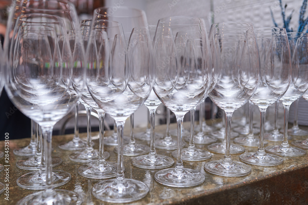Lots of empty wine glasses Lots of empty wine glasses
