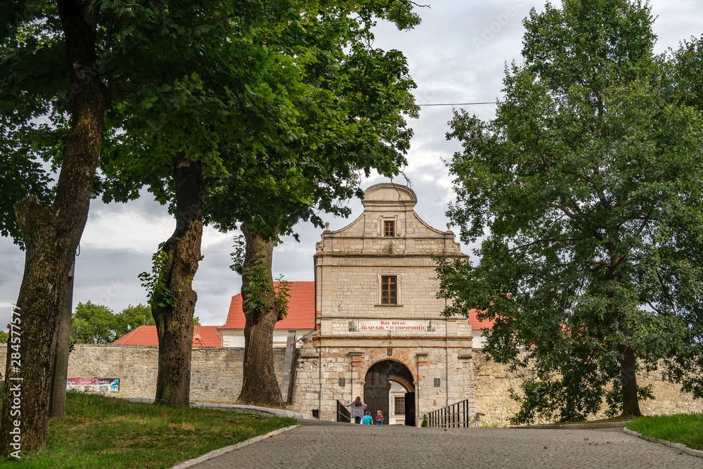 Zbarazh Castle is a fortified defense stronghold in Zbarazh, built during the times of the Polish-Lithuanian Commonwealth, located in Ternopil region.  Ukraine. August 2019