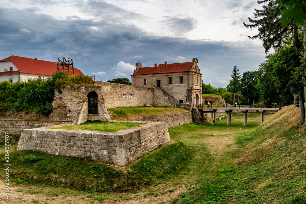 Zbarazh Castle is a fortified defense stronghold in Zbarazh, built during the times of the Polish-Lithuanian Commonwealth, located in Ternopil region.  Ukraine. August 2019