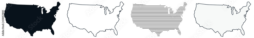 US Map Black | USA Border | United States Country | America | Variations - obrazy, fototapety, plakaty 