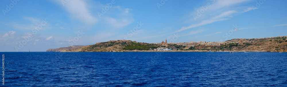 Panoramic view of the South coast of the Gozo island, Malta