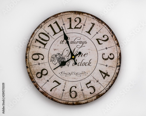old wall clock on white background
