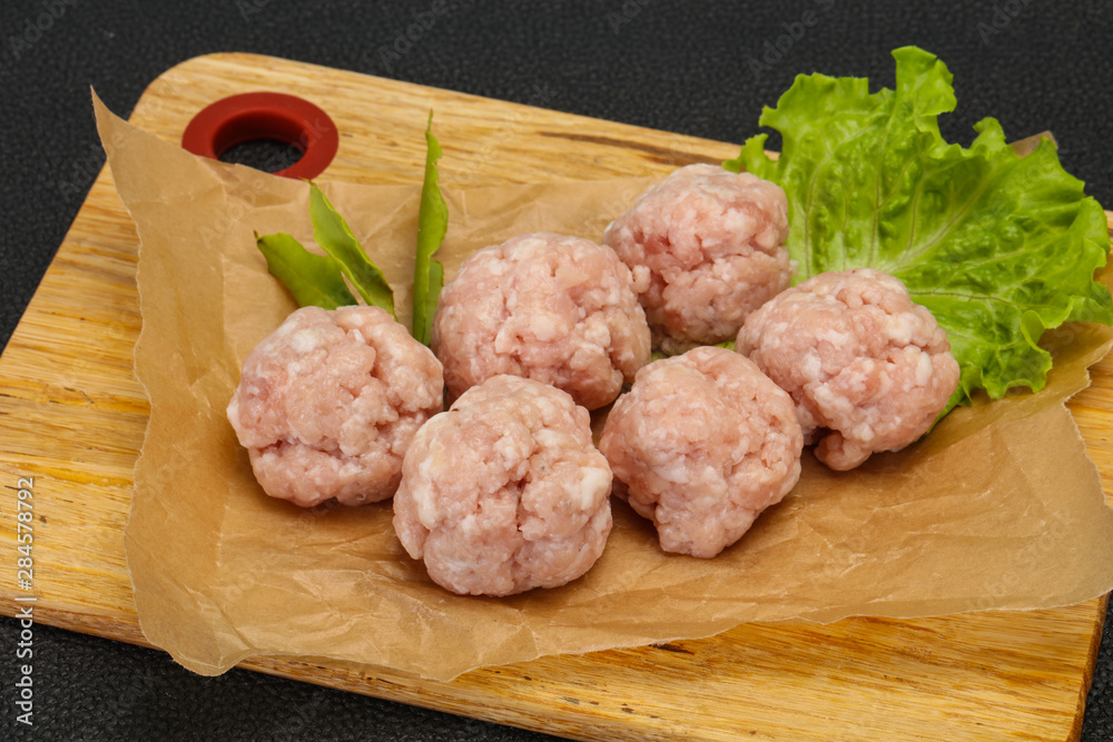 Homemade raw pork minced meatball for cooking