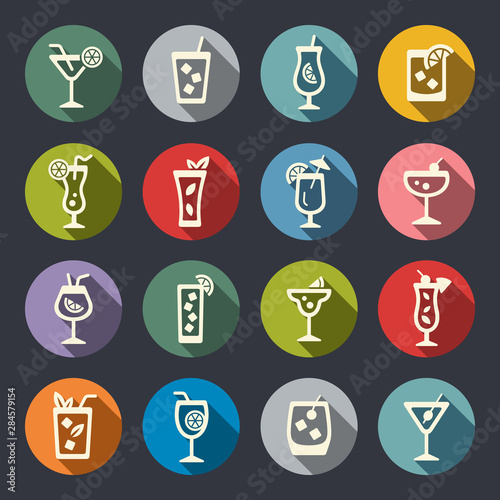 Cocktails flat vector icon set