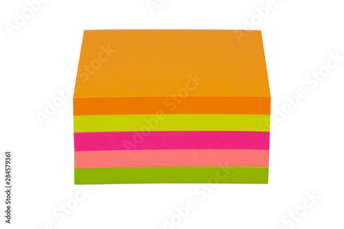 Pack of colored, sticky notes. Isolated on white background.