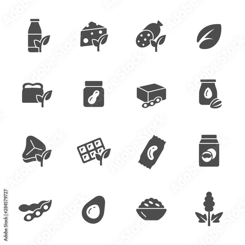 Vegan nutrition products vector icons