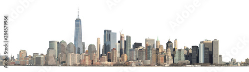Panoramic view of Lower Manhattan from the Ellis Island - isolated on white. Clipping path included.