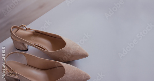 Wedding background with shoes. Top view, flat lay