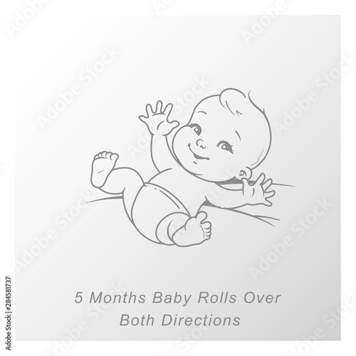 Little baby of 5 month. Baby development milestones in first year. 