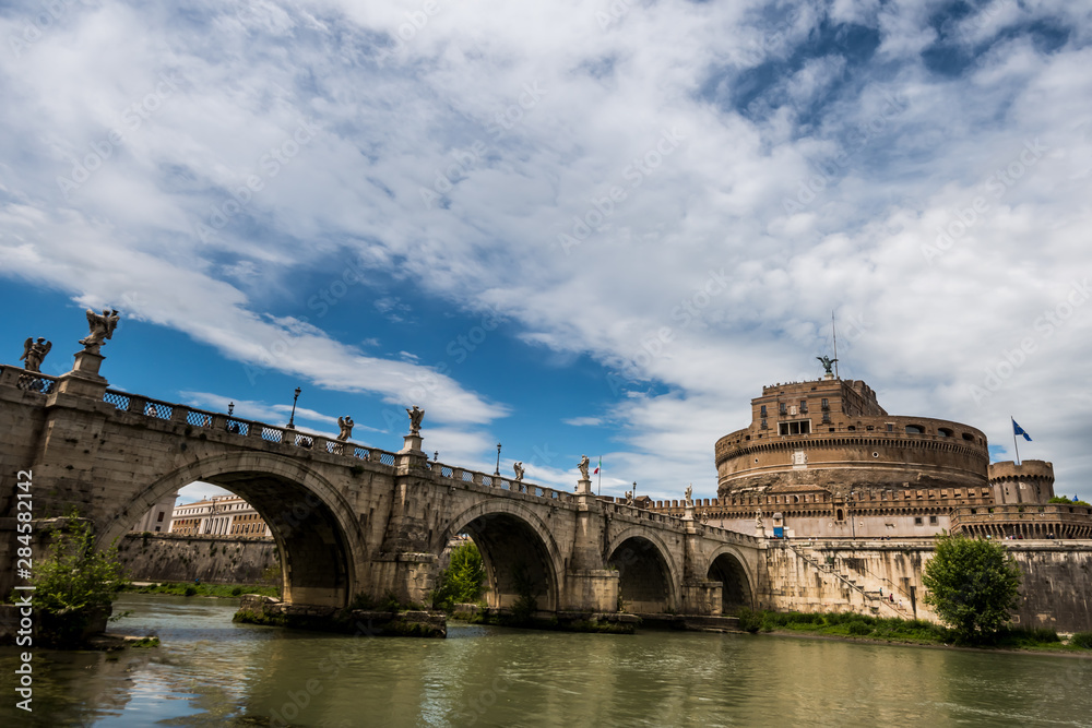 Castel Sant Angelo in Rome on Tiber River, built in ancient Rome, Italy.