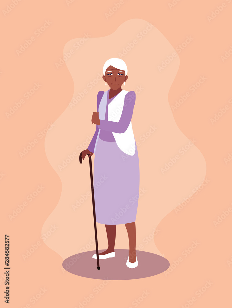 old woman afro with cane old woman afro with cane