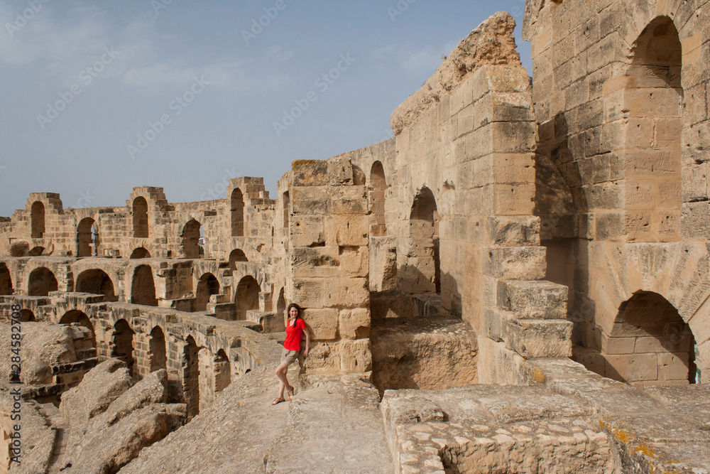 young woman in Amphitheatre of El Jem Tunisia