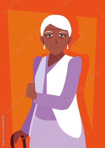 old woman afro with cane