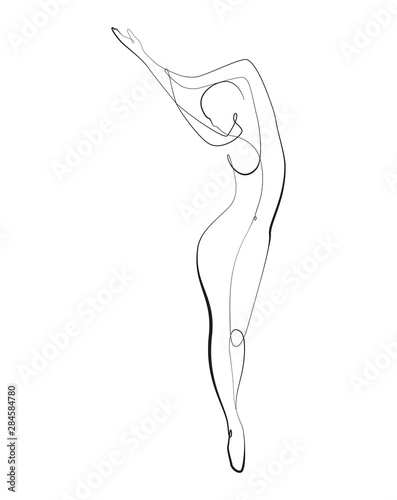 Woman’s body one line drawing on white isolated background. Vector illustration