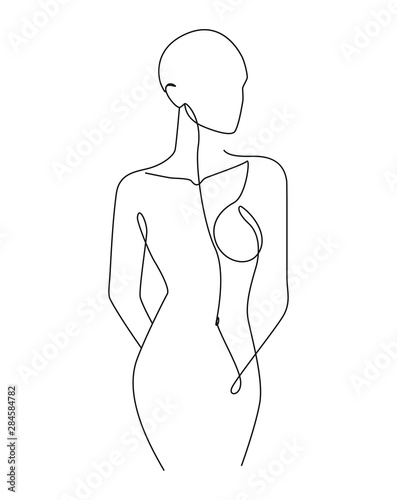 Woman’s body one line drawing on white isolated background. Vector illustration