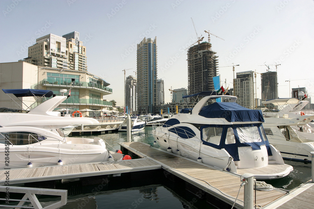 Fototapeta premium Yacht Club at Dubai Marina in Dubai, United Arab Emirates. Dubai was the fastest developing city in the world.