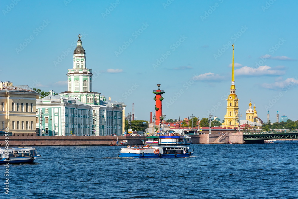 Saint Petersburg cityscape with Kunstkamera museum and Peter and Paul fortress, Russia 