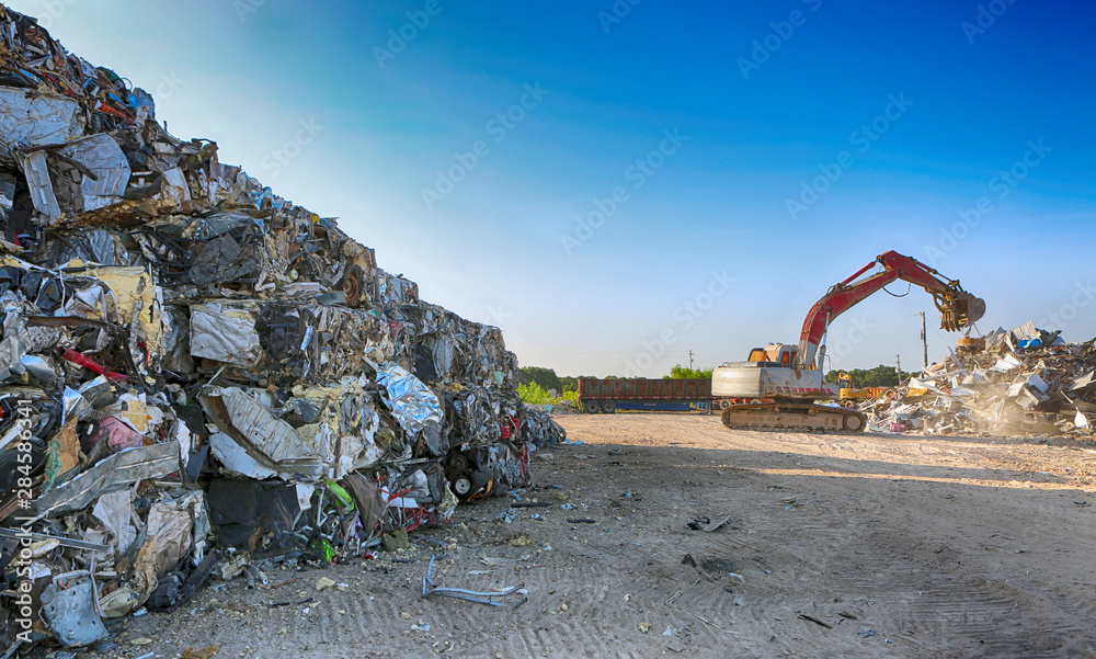 Fototapeta premium Junk yard, industrial metal recycling, waste separation