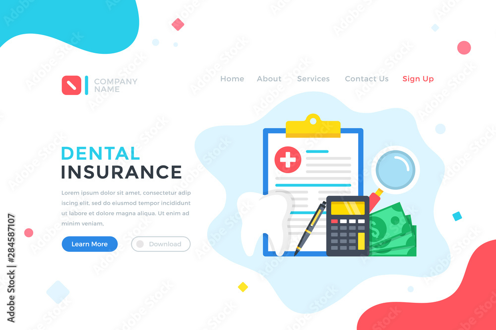Dental insurance. Health plan, medical care, healthcare concept. Modern flat design graphic elements for web banner, landing page template, website. Vector illustration