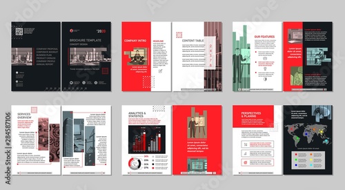 Brochure creative design. Multipurpose template, include cover, back and inside pages. Trendy minimalist flat geometric design. Vertical a4 format.