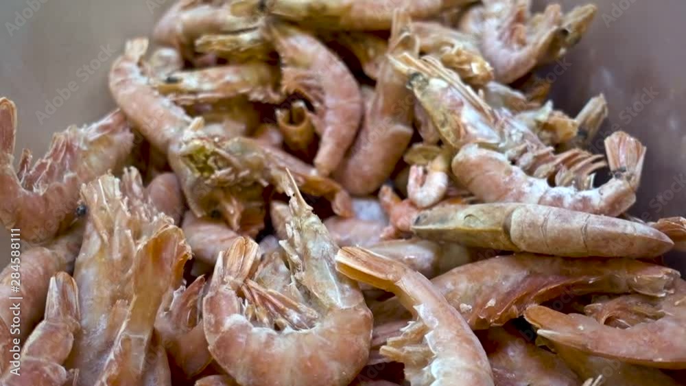 Shrimps. Fresh Prawns close-up. Seafood rotating. Shrimps. Fresh Prawns close-up. Seafood rotating.