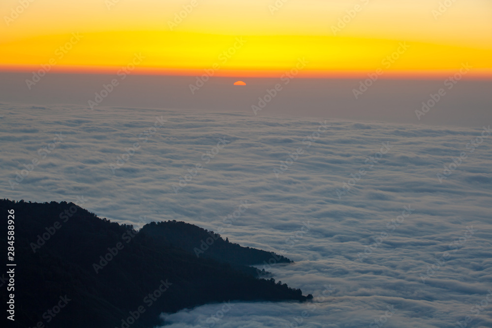 Fototapeta premium Beautiful view of sunset from Gomismta mountiain. Up in the air.