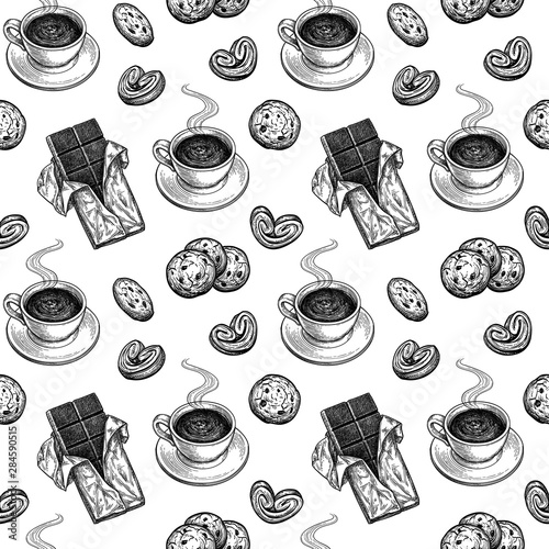 Seamless pattern with sweets and pastries