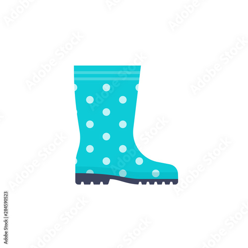 Rubber boot icon. Vector. Blue polka dot gumboots isolated on white background. Flat design. Waterproof shoe for rainy weather, gardening, fishing. Cartoon colorful illustration. Autumn symbol