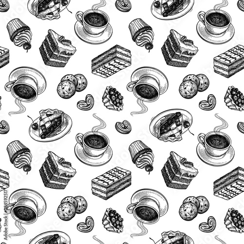 Seamless pattern with sweets and pastries