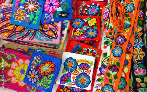 Handicraft souvenirs from Peru with flowers embroidery