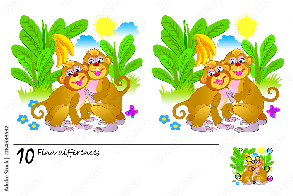 Find Differences Logic Puzzle Game Children Adults Printable Page