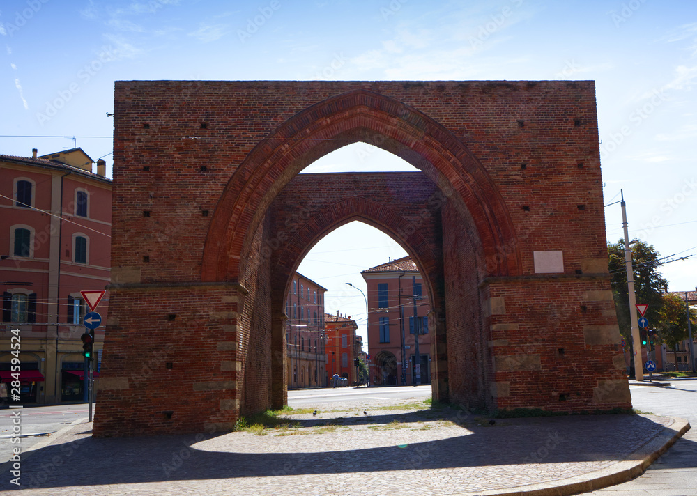 The old city gate of Maggiore or Mazzini in Bologna, Porta Maggiore o Porta Mazzini. Bologna, Emilia Romagna, Italy
