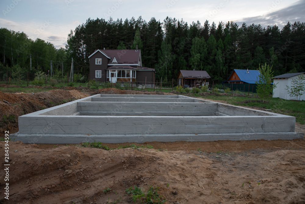 Prepared foundation for building a house Prepared foundation for building a house