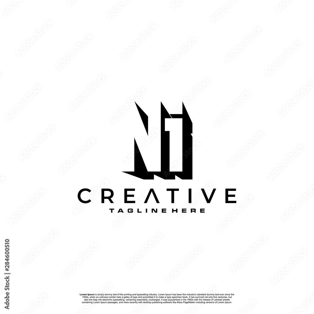 NI Letter Initial Logo Design in shadow shape design concept