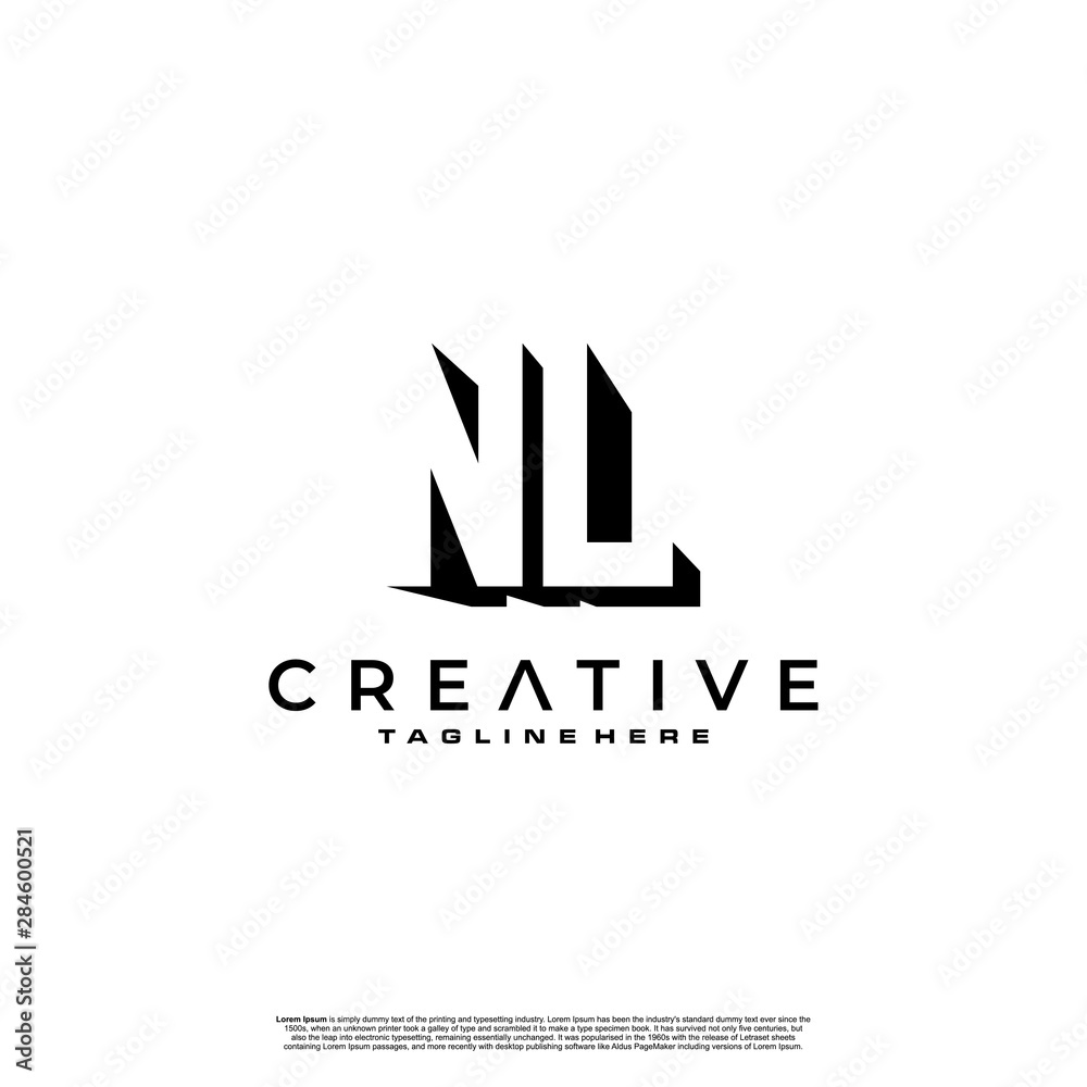 NL Letter Initial Logo Design in shadow shape design concept NL Letter Initial Logo Design in shadow shape design concept