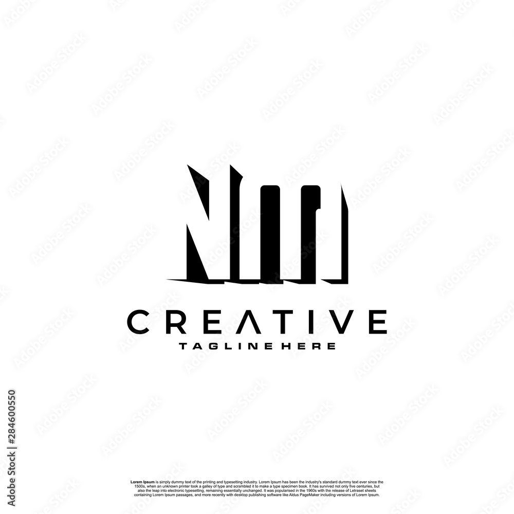 NM Letter Initial Logo Design in shadow shape design concept