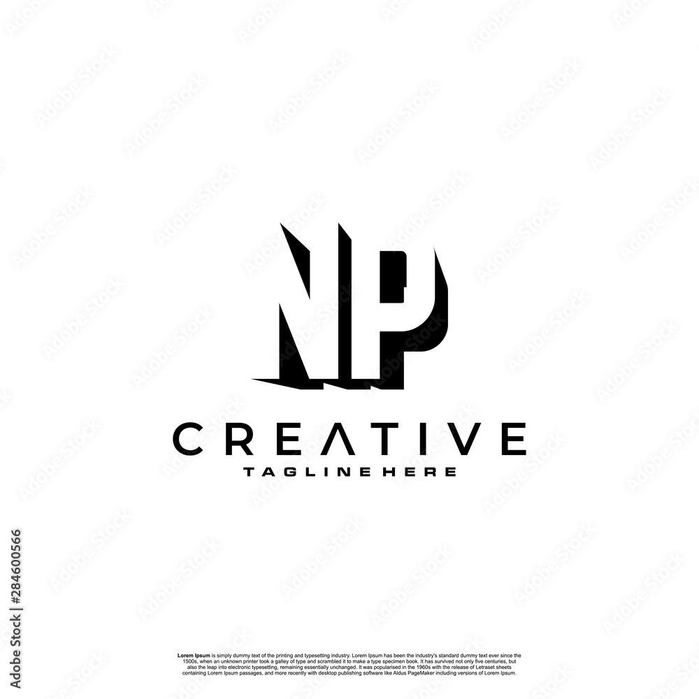 NP Letter Initial Logo Design in shadow shape design concept